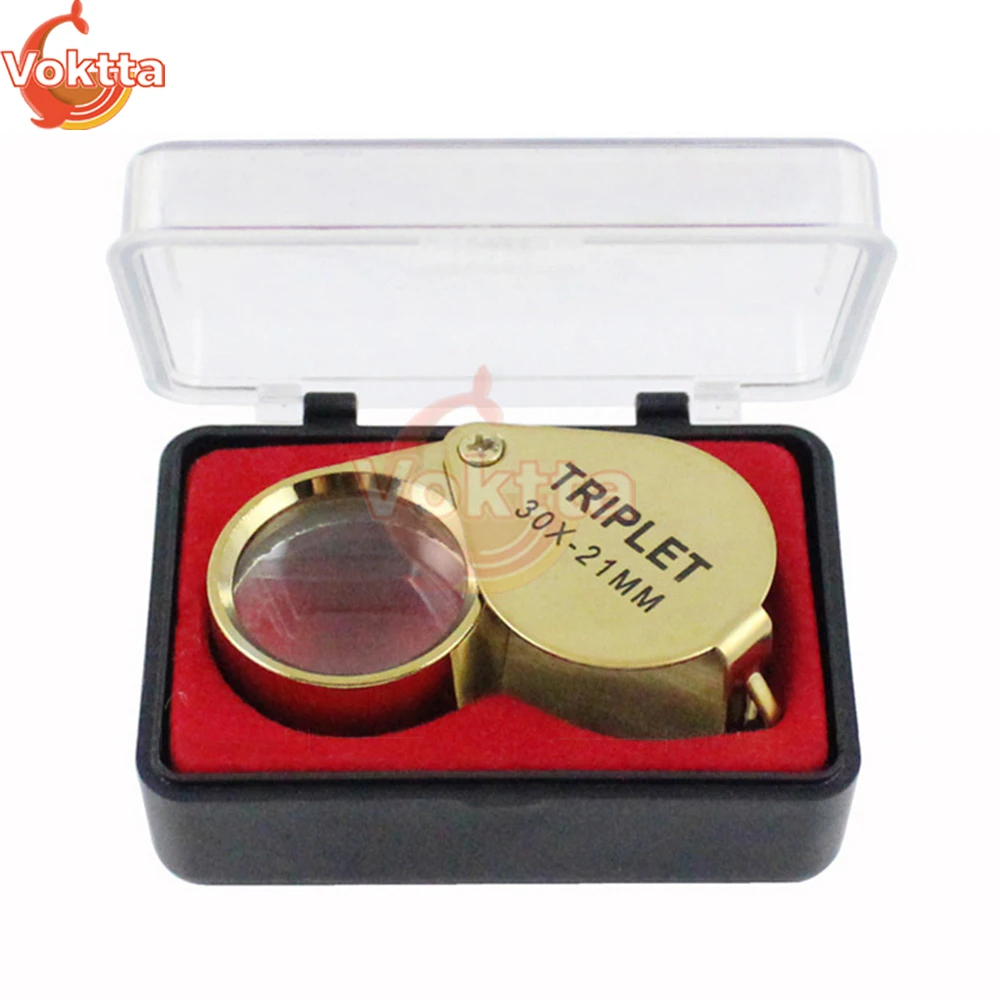 30X 20X 10X กระเป๋า Loupe แว่นขยายเครื่องประดับโลหะแว่นขยายเลนส์ Triplet Glass Diamond Jewelers แก้วเครื่องมือ
