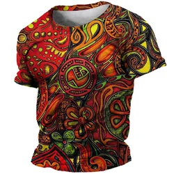 Men's Vintage Graffiti Print T-shirt 3D Tribal Pattern T-shirt Street Color O-Neck Tops Fashion Short Sleeve Plus Size T-shirts