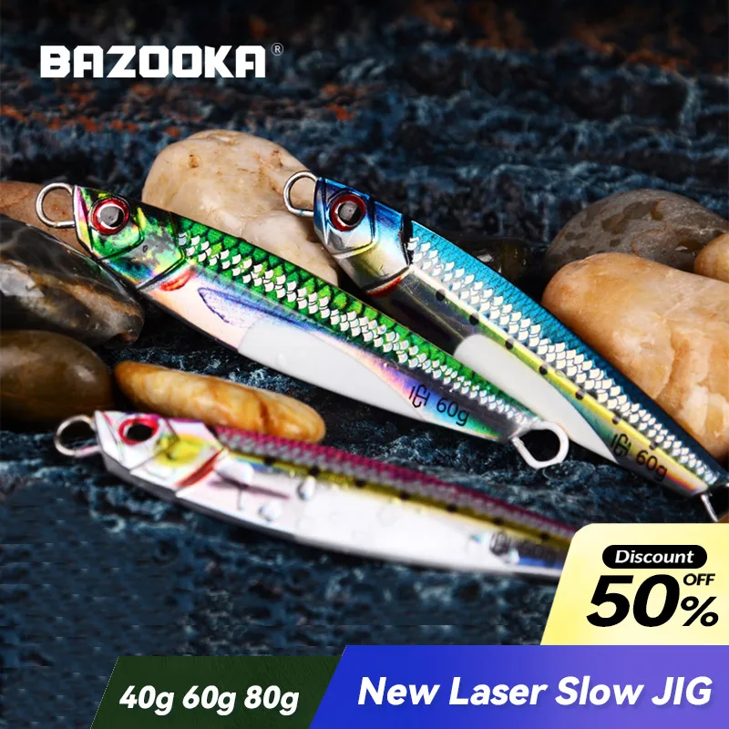 

Bazooka 3D UV 60g 80g Slow JIG Luminous Laser Fishing Lure Sinking Cast Sea Spoon Metal Lead Fast Boat Bass Pike Winter Baits