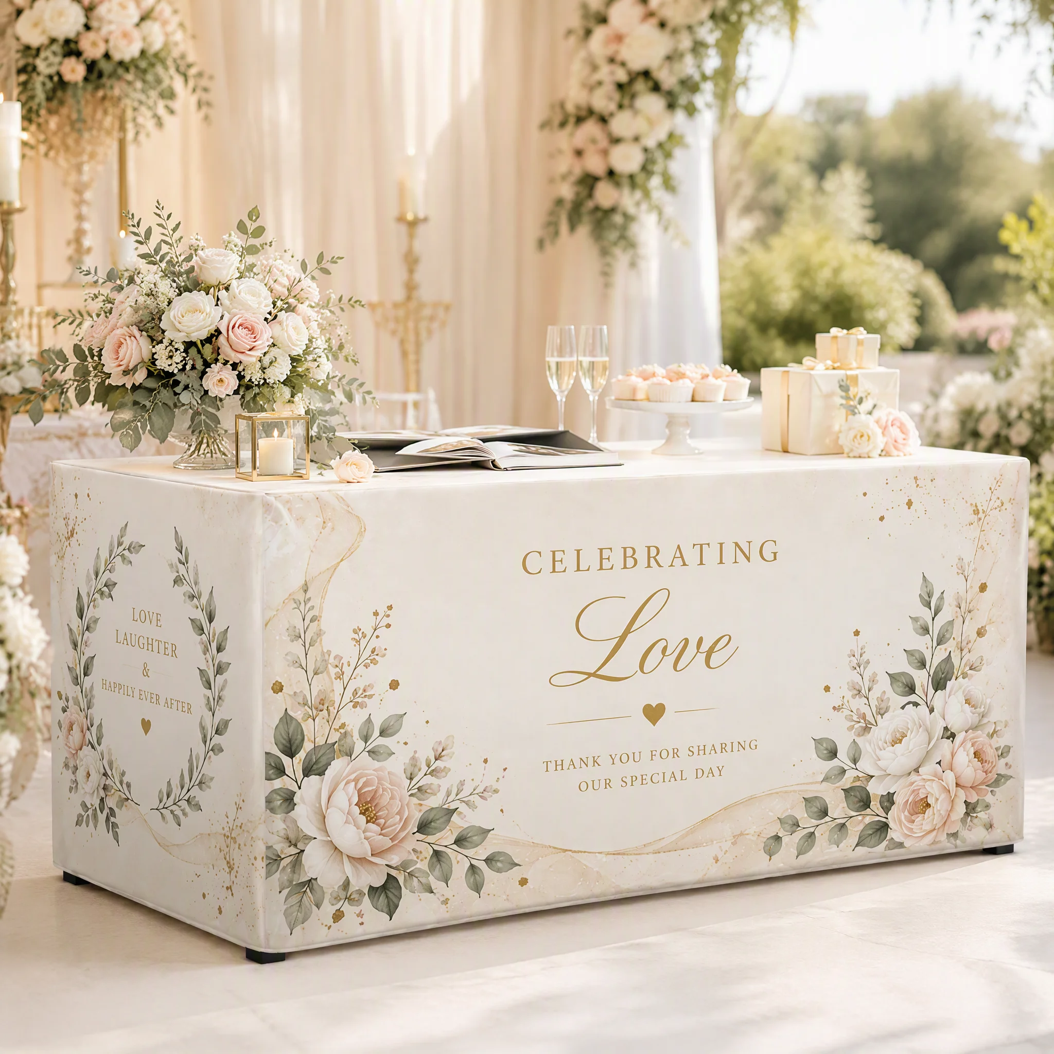 Personalized Wedding Table Cover Custom Printed Tablecloth for Reception Party Ceremony Event Booth Decoration Display