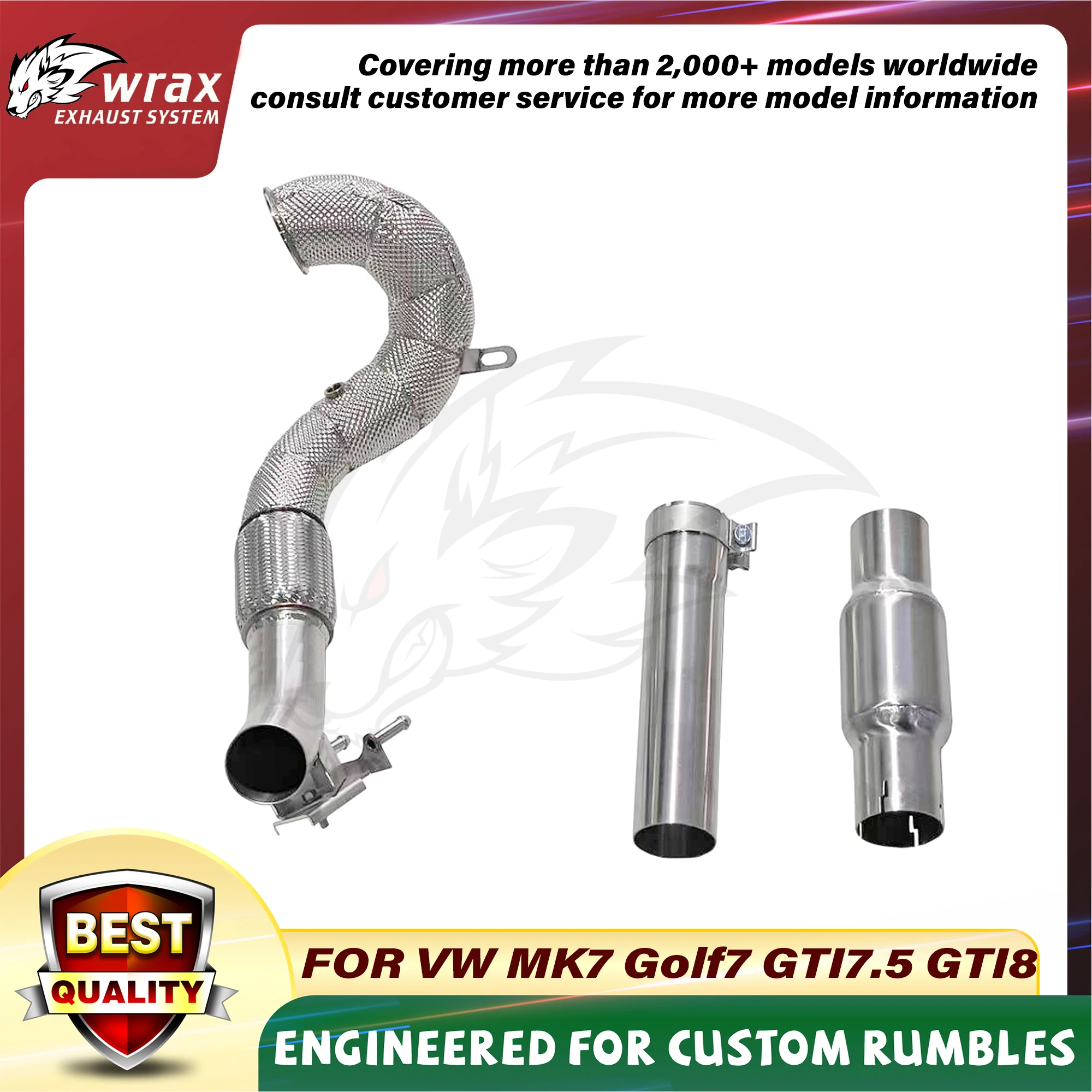 

WRAX SS304 Downpipe for VW MK7 Golf7 GTI7.5 GTI8 Performance Exhaust System Upgrade of Heat Shield Support Customization
