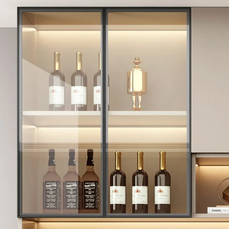 Luxe rek wijnkast koelkast hout glas hangende bar wijnkast houder display supermarkt meubilair