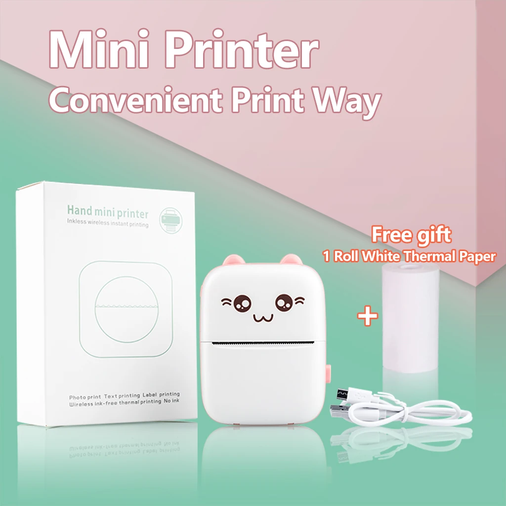 Draagbare Thermische Printer Papier Foto Pocket Kat Thermische Printer 57Mm Printing Draadloze Bluetooth Android Ios Printers Voor Kind