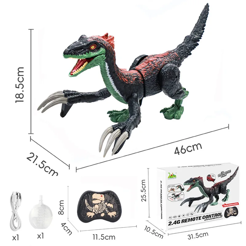 Grande controle remoto spray dinossauro rc brinquedo simulação foice dragão modelo animal andando velociraptor crianças presente de aniversário