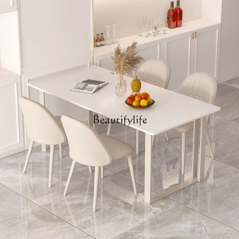 

Small apartment home cream style light luxury modern simple rectangular dining table