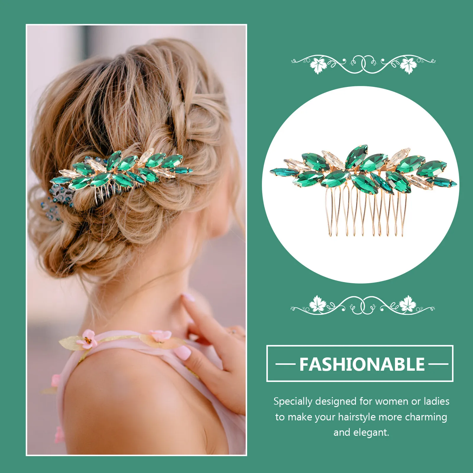 Emerald Green Crystal Hair Comb Bridal Wedding Hair Accessory for Brides Bridesmaids Sparkly Elegant Styling Tool for Party