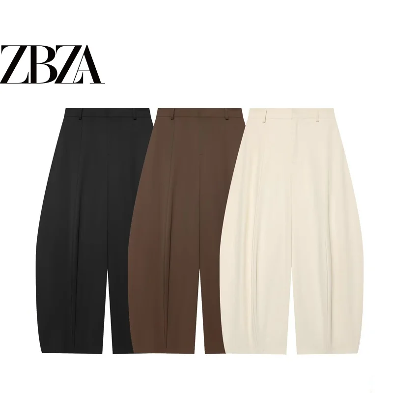 Fashionable ZR Wind Women's High Waist Wide Leg Knife  Pants Pure Color Simple Style Commute Style Ladies Casual Trousers