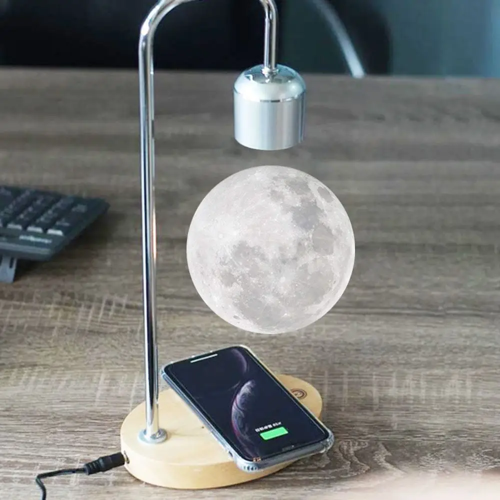 

High-end Gift Magnetic Levitating Moon Desk Light Study Living Room Home Decor Light Wireless Charger Table Lamp