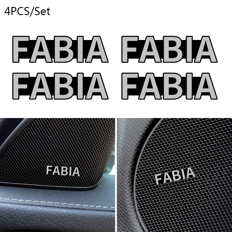 4pcs Car Styling Speaker Decals Stereo Sticker for Skoda Fabia Superb Kamiq Kodiak Yeti Karoq Octavia RS Audio Sound Badge Logo