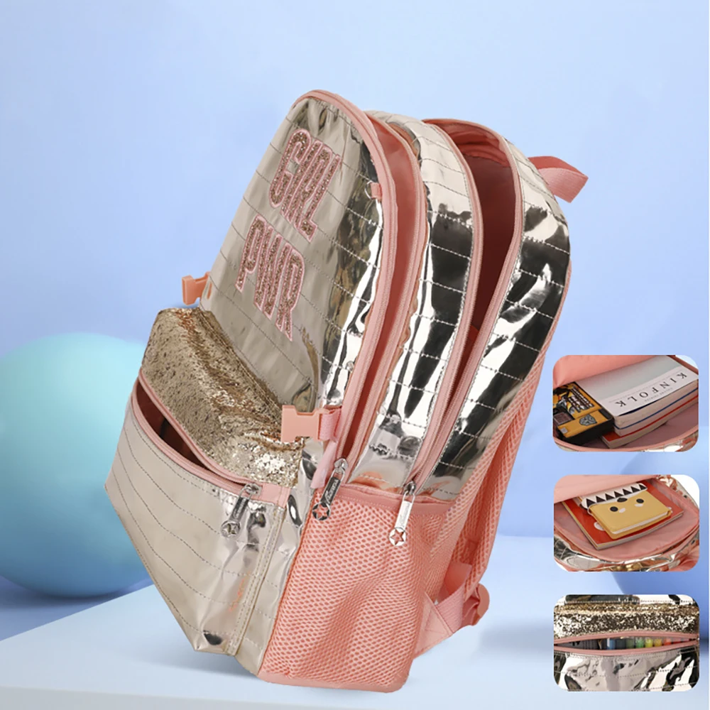 School Bags Backpacks for School Teenagers Girls Waterproof Spine Protection Schoolbag Sequined Detachable Lunch Bag  Girls Bags