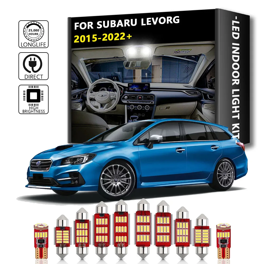 

10 шт. внутренний светодиодный светильник для Subaru Levorg 2015-2022 + Canbus, внутренний купольный светильник для чтения багажника, без ошибок, комплект автомобильных ламп
