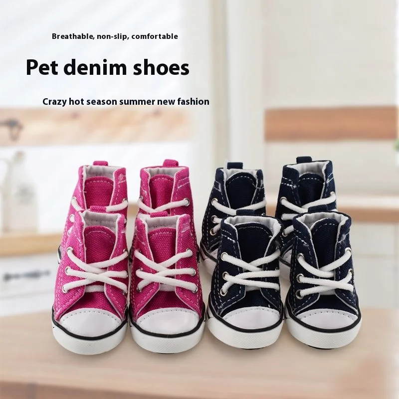 

Two Pairs of Denim Dog Shoes - Breathable Canvas Pet Sneakers for Sports & Leisure (Non-Slip Comfort Sole)