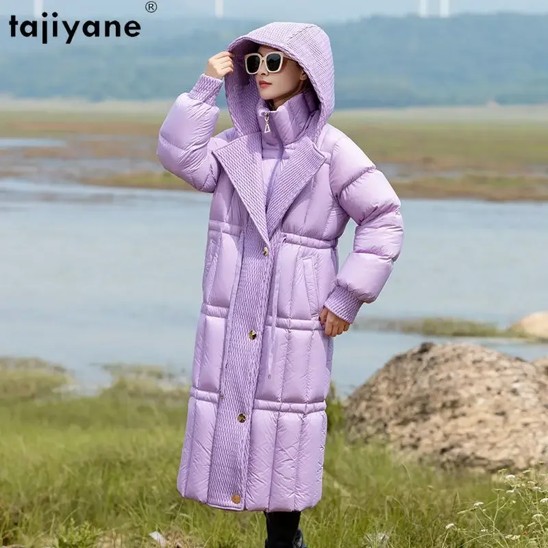 Tajiyane High-end Winter Trench Coat for Women 2023 Ultra-thick 95% White Duck Down Jacket Hooded Long Down Coats Korean Parkas