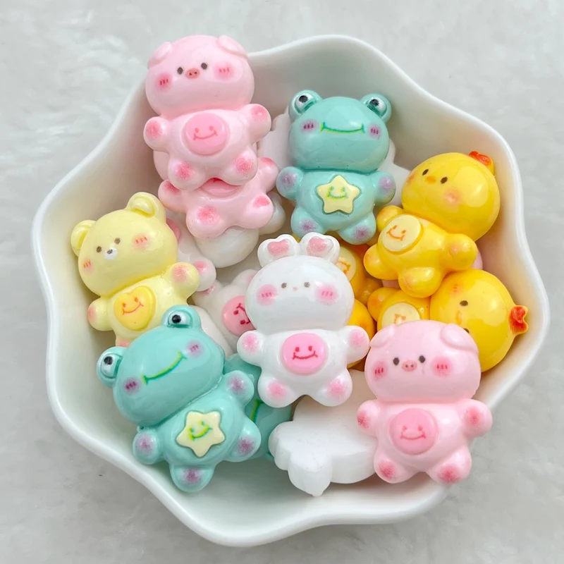 10PCS resin colored cartoon rabbit frog scrapbook Flatback 3D food character DIY decorative crafts