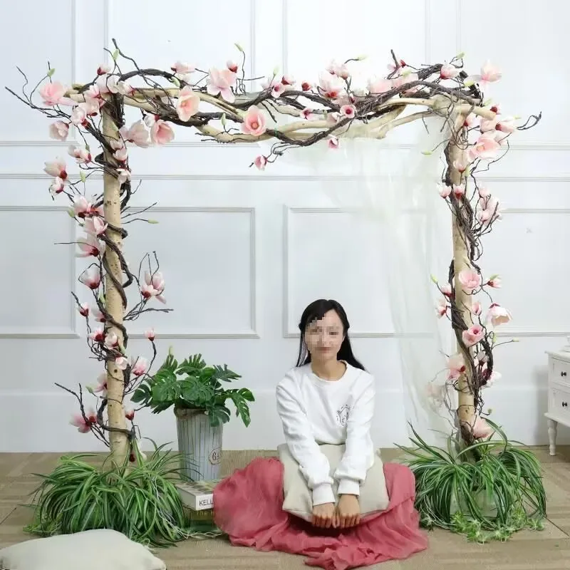 1PCS Artificial Magnlia Silk Flower Plastic Vine For Wall ,Water Pipeline, Air Conditioning Pipe  Wrapping Decoration