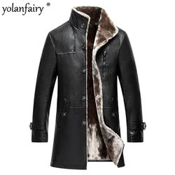 Leather Winter Jacket Men Clothing Long Stand Collar The Second Layer Sheepskin Thick Fur Coat Men's Chaquetas FC