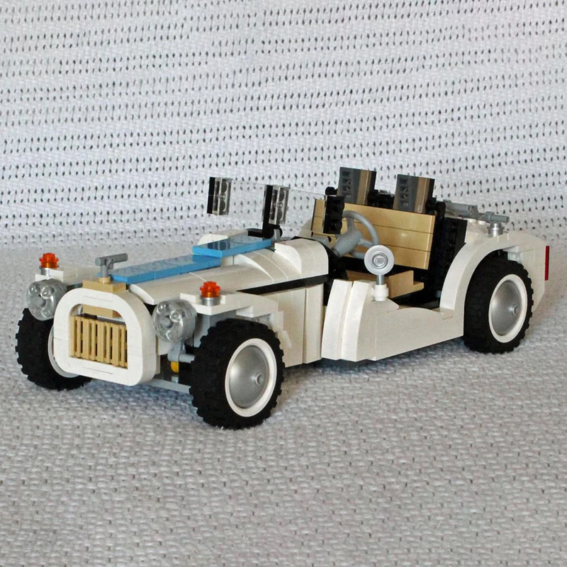 Bricklink-MOC Technical Car Building Blocks para Crianças, Roadster Criativo, Branco e Azul, Conjuntos de Veículos Vintage, Brinquedos Presente de Natal