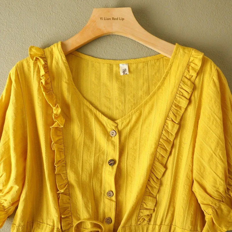 V-Ne couleur Pure plissé ort Sve longue a-ligne Dr été grande taille femme taille Dstring taille haute mmet détail