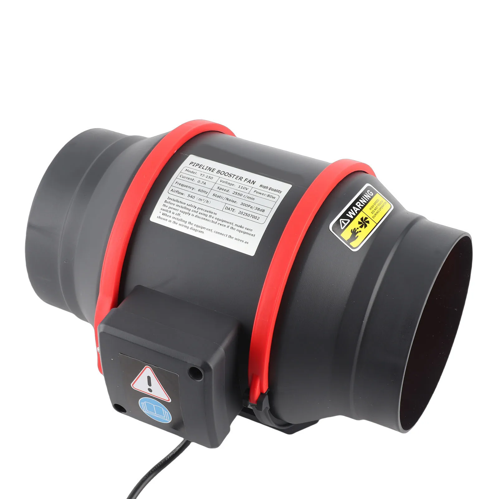 Vent Booster Fan Inline Duct Fan 6in Quiet Air Vent Booster Fan for Grow Tent Planting Indoor Place Ventilation Single Speed 80W