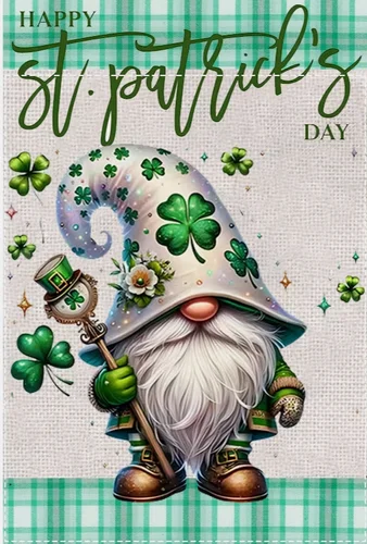 Happy St. Patrick's Day Gnome Two-Sided Burlap Type Outdoor Garden/Yard Flag OOV IIC