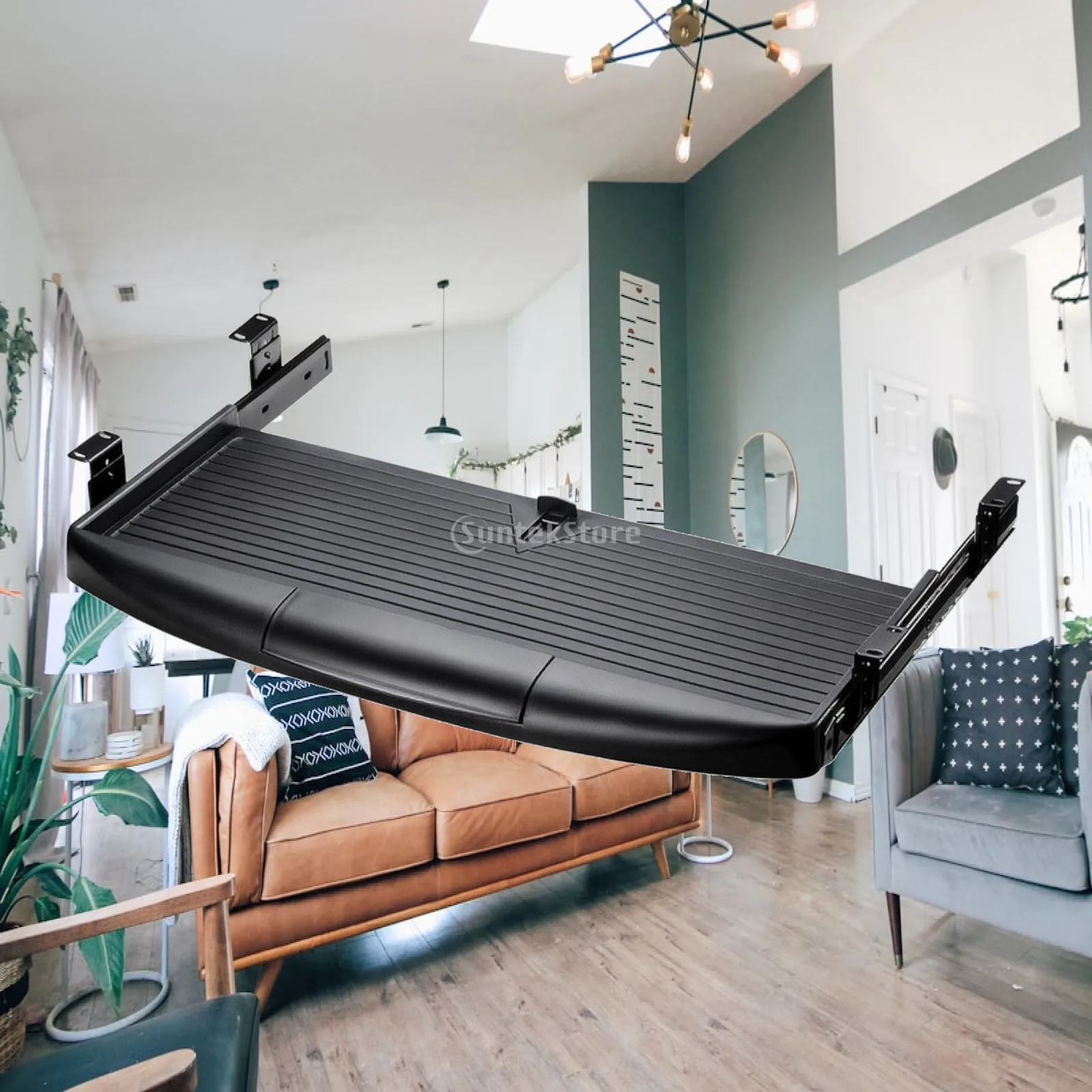 Pull Out Keyboard Tray with Metal Finish Sliding Mechanism for Office Desk and Home Computer Station