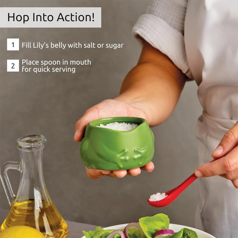 3D Printed Frog Salt Container Cute Whimsical Spice Jar Kitchen Countertop Decor Fun Seasoning Storage Pot Novelty Mood‑Lifting