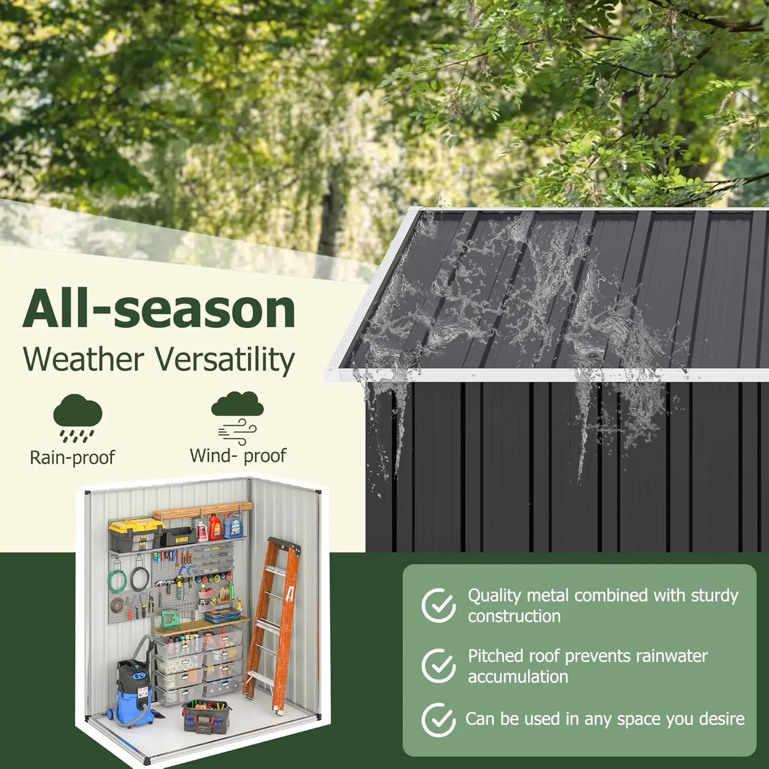 Garden Shed with Updated Frame Structure and Lockable Doors, Metal Tool Sheds for Backyard Garden Patio Lawn, Grey