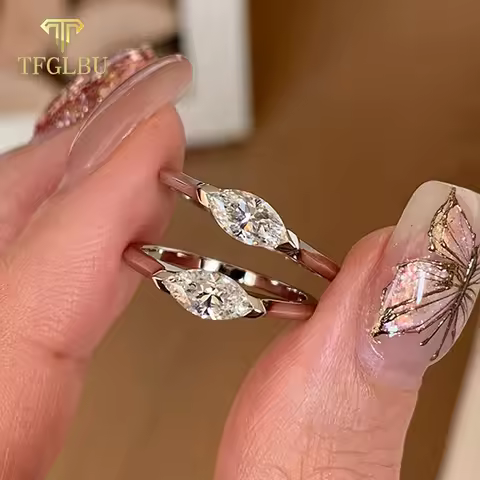 TFGLBU New 1CT Marquise Moissanite Ring for Women Proposal Wedding Diamond Band for Women 925 Sterling Silver Crown Single Ring