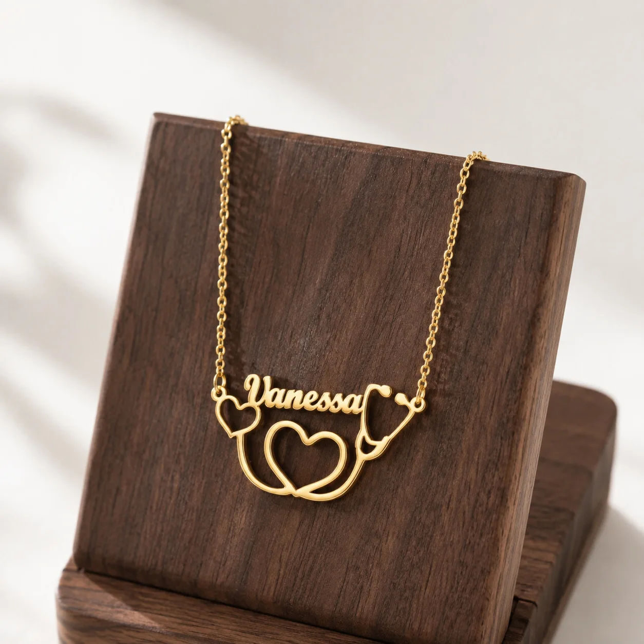 Luxury Personalized Name Stethoscope Heart Pendant Necklace Stainless Steel Plated Jewelry Gift For Doctors Nurses Medical Staff - view 2