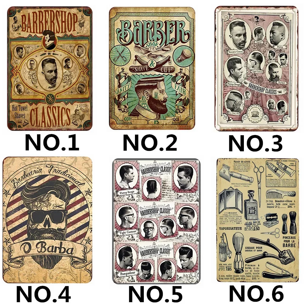 "Barbería", pintura Retro de hierro de 30x20 CM, tatuajes de peluquería, arte de pared estampado, letrero de estaño, imágenes de pared para sala de estar