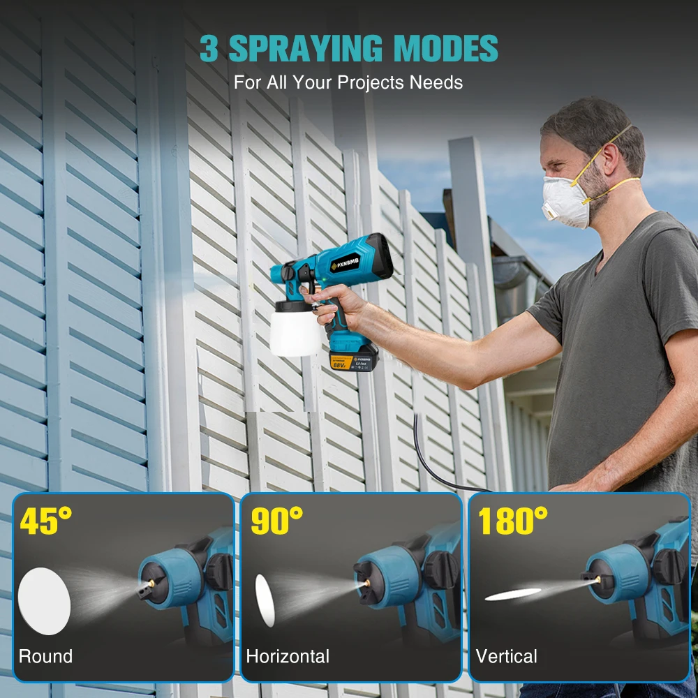 Pistol Semprot Listrik Tanpa Kabel 1000ML untuk Cat Mobil, Furnitur, Pelapis Baja, Airbrush, Kompatibel dengan Baterai 18V 210W 3800