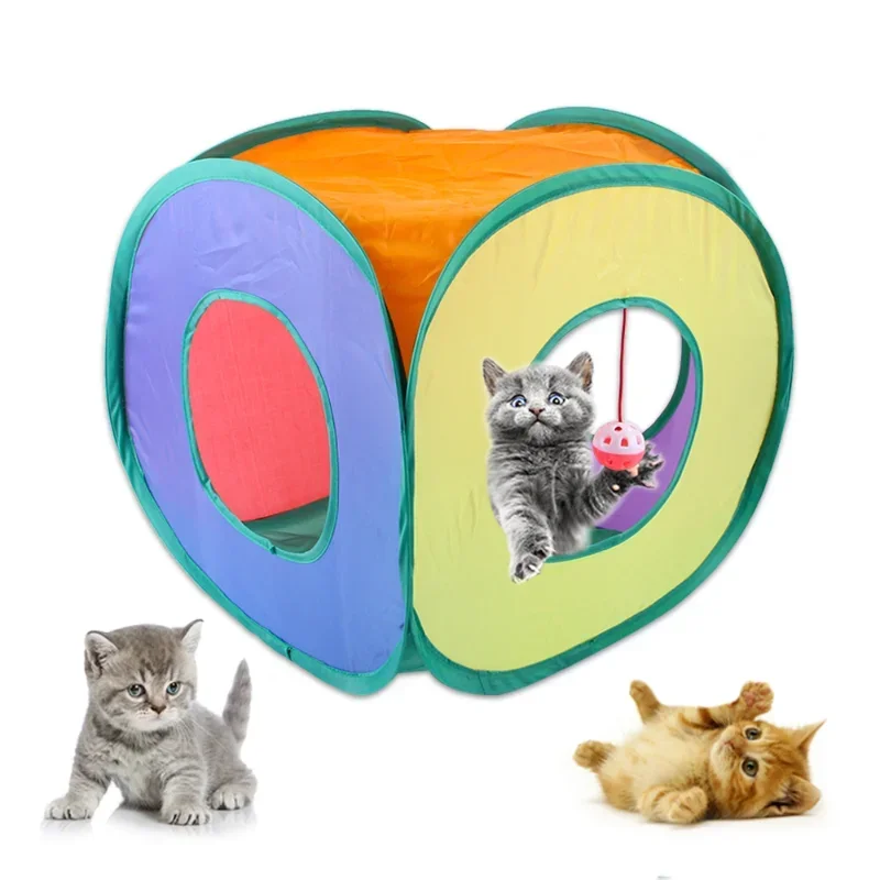 Cats Cube Collapsible Cat Tunnel Square Collapsible Cat Tent Funny Indoor House Hideaway Cave for Cats Kittens Puppy Toys