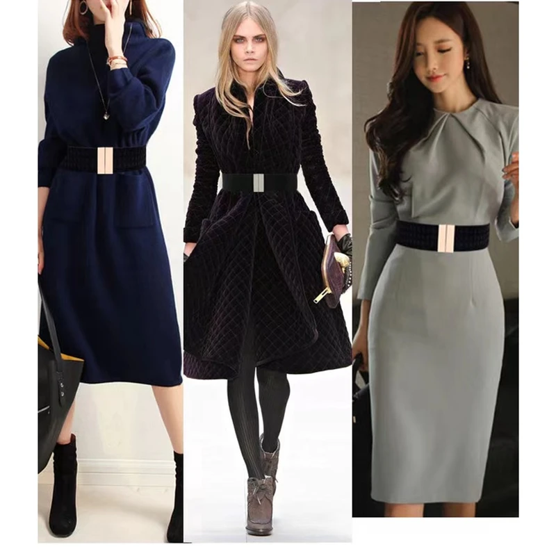 Fashion Women Elastic Band Wide Belts Simple Down Coat Waist Belt Female Buckle Black Strap Dress Decoration Accessories Ladies