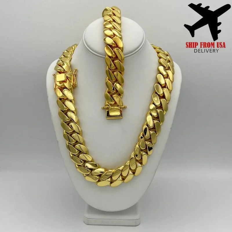 Men's Hip Hop Jewelry Street Rap Style High Quality Shining Cuba Link Necklace Chain 14K Gold Plated 22mm Handmade Jewelry Gift Father's Day Anniversary Birthday for Man Husband, Halloween, Christmas, Birthday Gift