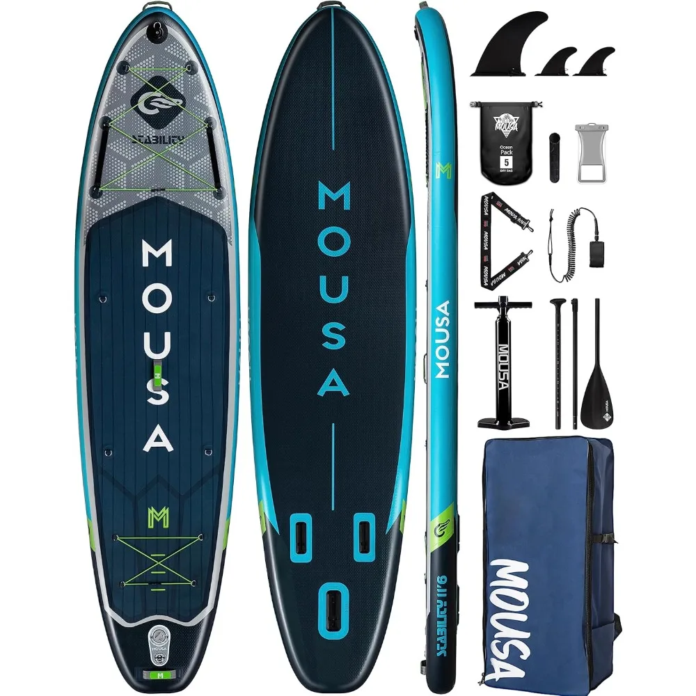 

Wide Inflatable Paddle Boards, Stable Stand-up Paddleboard for 3 People/Family w/Shoulder Strap, 100L Backpack, Paddle