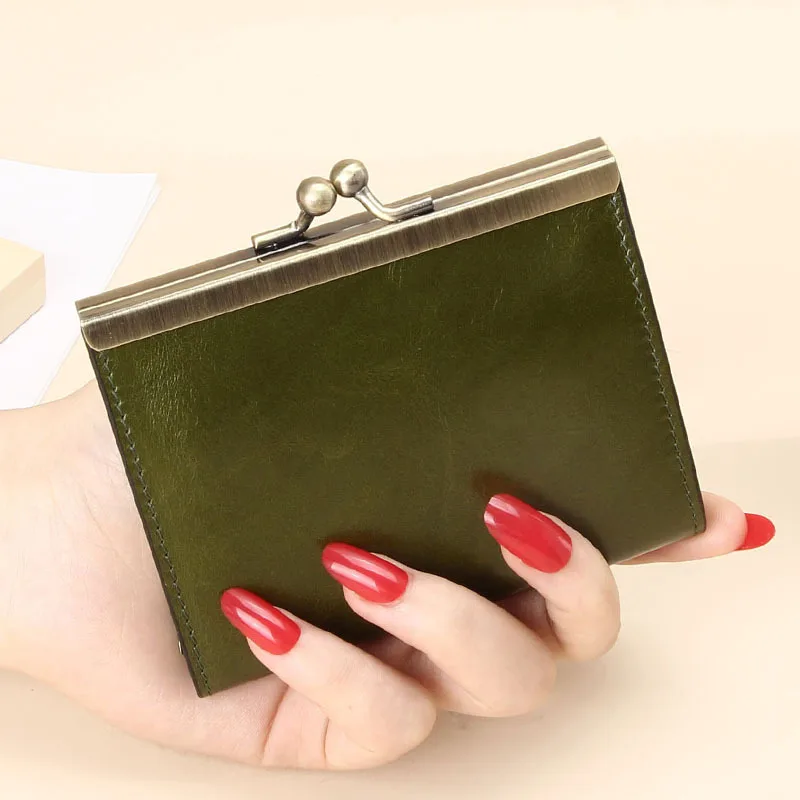 J8045 Vintage Design Genuine Top Layer Oil Waxed Cow Leather Good Workmanship Convenient Unisex Card Holder