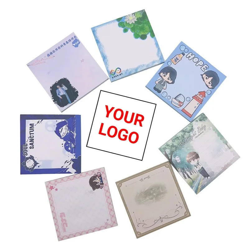 

10 штук 7x7 см с индивидуальным логотипом, которые можно отклеить, включая блокноты