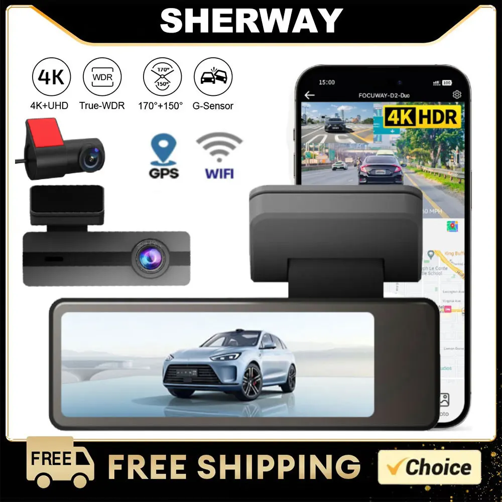 4K Dash Cam GPS WIFI APP 24H Night Vision Mini 2 Lens Dashcam Car Camera DVR Video Recorder Rear View Camera for Car Black Box