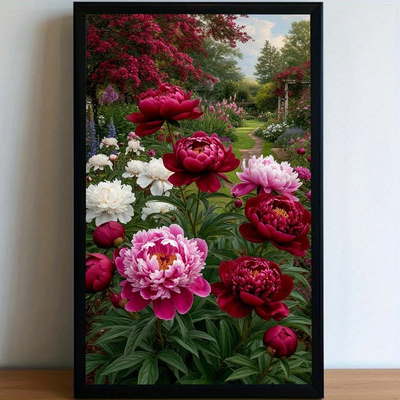 

Diamond Painting Kit, Theme: Garden Scene with Colorful Peonies. Frameless Diamond Painting Set, Suitable for Modern Minimalist
