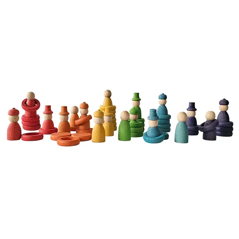 Rainbow Pastel Peg Dolls Rings Coins Color Sorting Open Ended Play Toys Wooden Stacking Montessori Educational Toys for Children