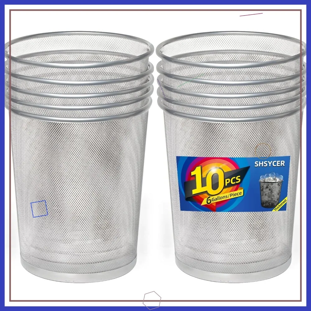 

Серебристые сетчатые мусорные корзины, набор из 10 штук, 6 галлонов, для офиса, открытые металлические корзины для стола, маленькие мусорные баки для дома и офиса
