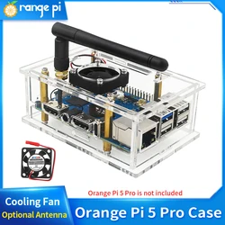 Orange Pi 5 Pro Acrylic Case, Shell transparente, Caixa protetora, Ventilador de refrigeração opcional, Refrigeração ativa da antena