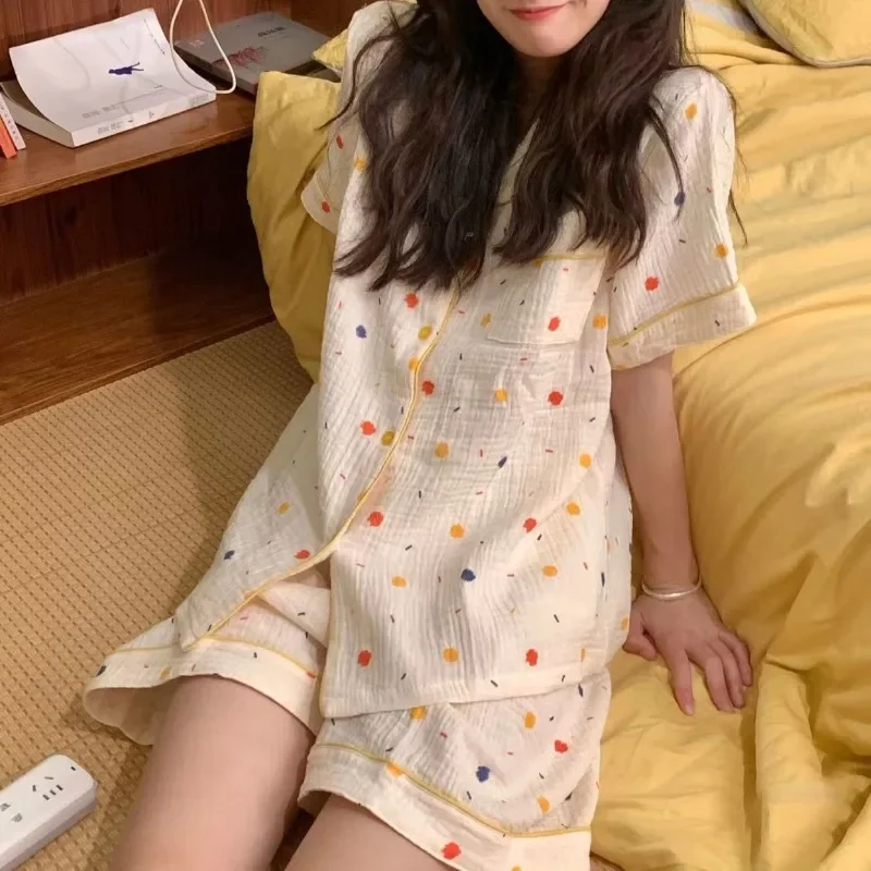 Flroal Sleepwear Women Pajamas Shorts Set Korean Style Pocket Pijama Set 2 Pieces Summer Nightwear Button Home Suit Pijama 2024