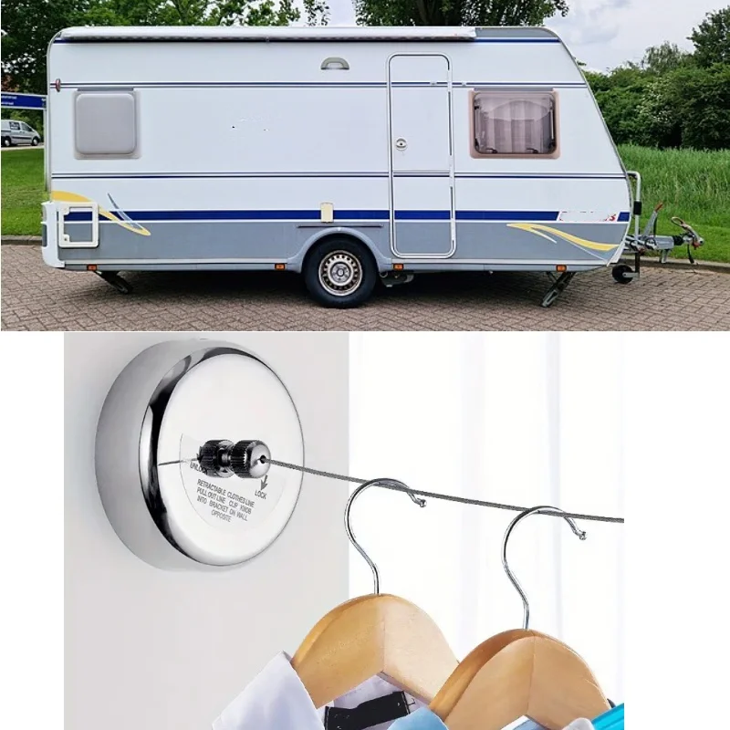 

1 шт., выдвижная веревка для белья на колесах, регулируемая веревка для стирки из нержавеющей стали для подвешивания и сушки 9,2 фута для домашнего автофургона