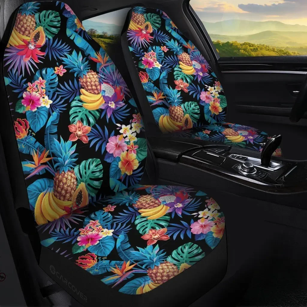 Hawaiian Car Seat Covers Custom Tropical Fruit And Flower Car Accessories,Pack of 2 Universal Front Seat Protective Cover