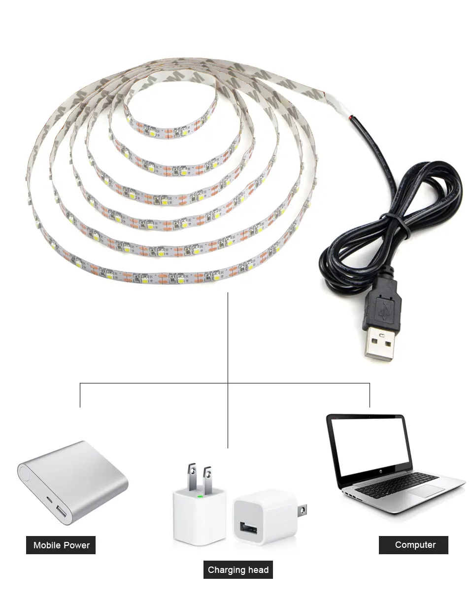 DC 5V USB LED Streifen 2835 5050 Weiß Warmweiß RGB Tira LED Streifen Licht TV Hintergrund Beleuchtung Band Home Decor Lampe 1-15m – Detail 1