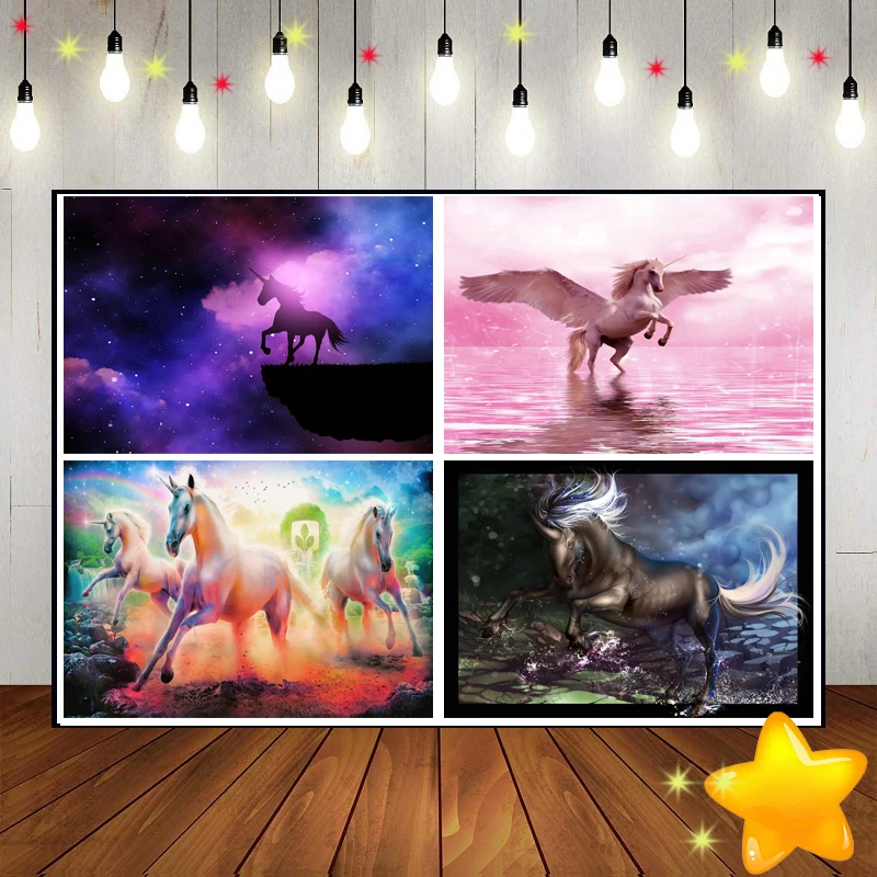 

Unicorn Colorful Background Custom Birthday Backdrop Party Baby Shower Rainbow Photography Backdrops Floral Photo Decoration