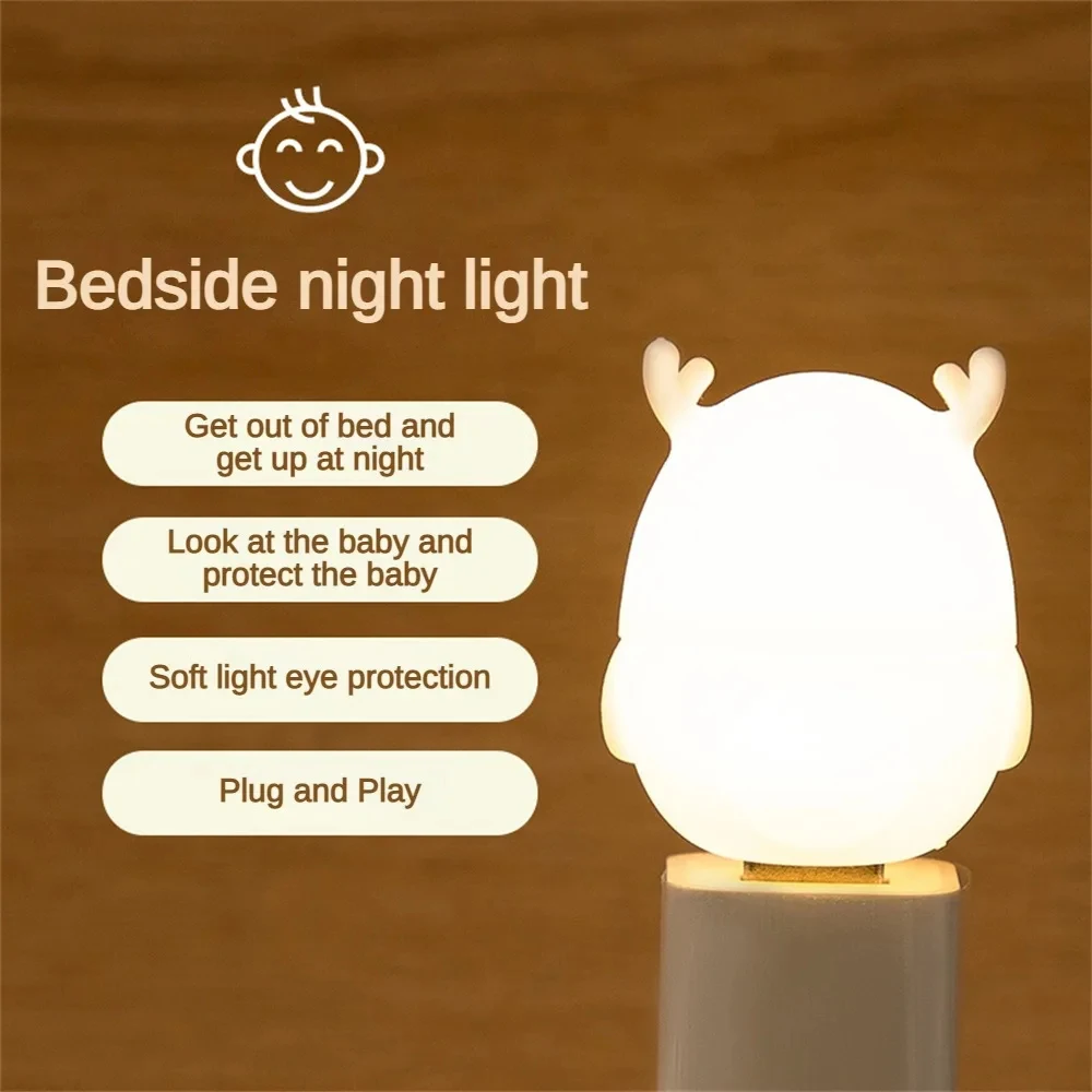 1pc USB Plug Lamp Mini Deer Night Light Computer Mobile Power Charging Small Book Lamp LED Eye Protection Reading Light