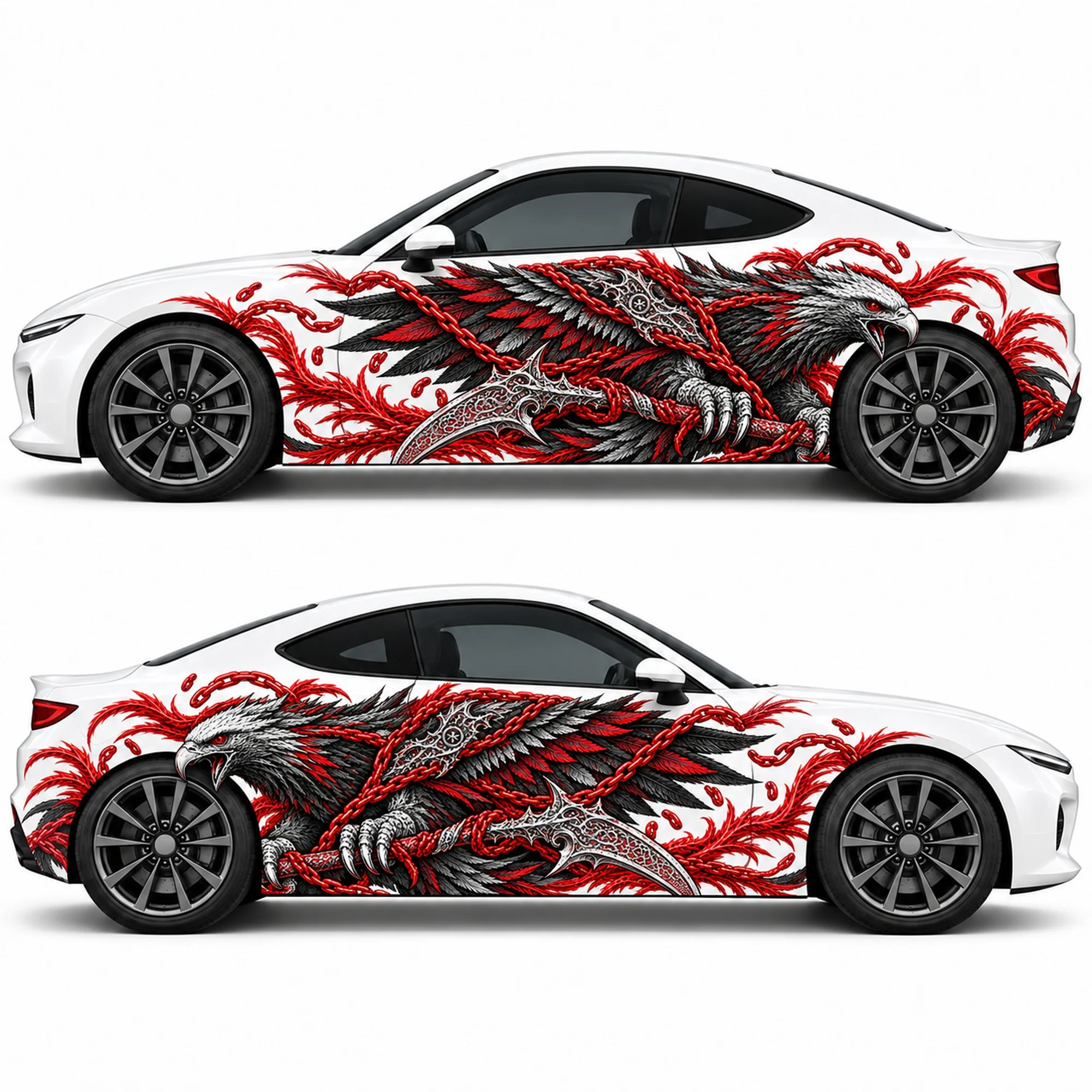 2 PCS Crimson Chain Eagle Car Side Decals, Die-Cut Vinyl Sticker Set