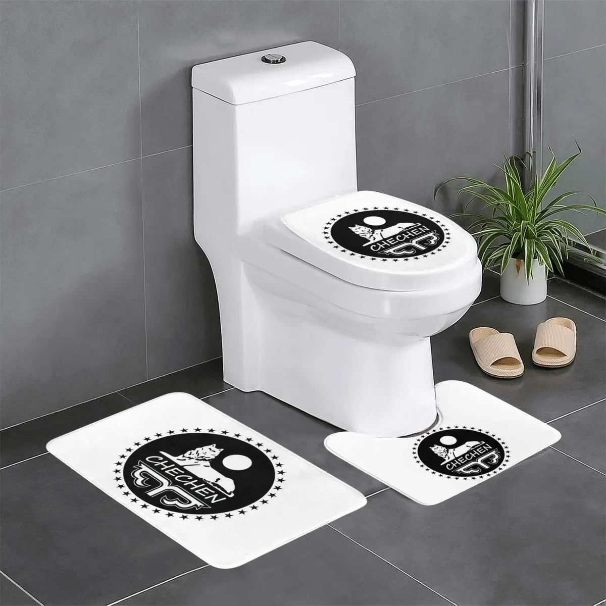 

Chechen Borz 3-х предметный коврик для ванной комнаты, набор для ванной комнаты, крышка для унитаза, домашний декор, нескользящий ковер, напольный коврик